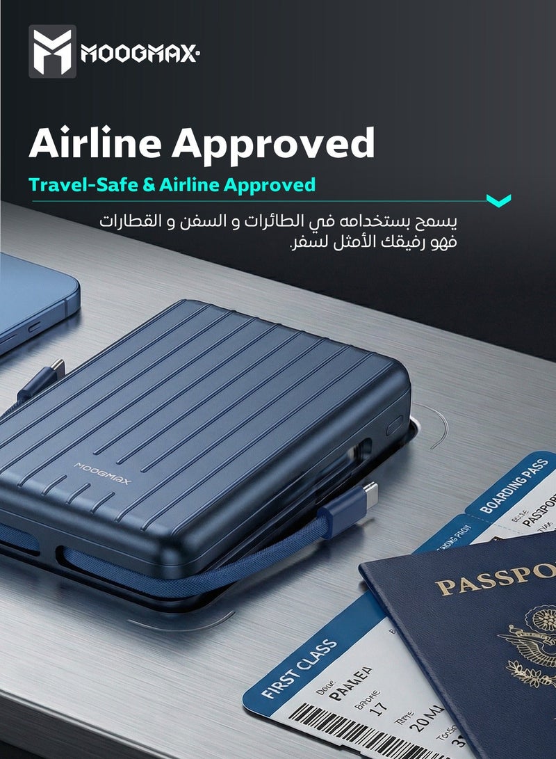 موجماكس باور بنك لاسلكي مغناطيسي من سلسلة trunk بسعة 20000mAh والجهد 22.5W فائق الشحن وكبلان مدمجان مع شحن لاسلكي بجهد 15 واط و 3 منافذ خارجية 1 Type-c و 1 Type-A ومنفذ لايتنينج(ايفون) لشحن الباوربنك. أزرق - Image 4